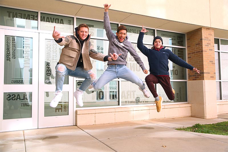 Students jumping.